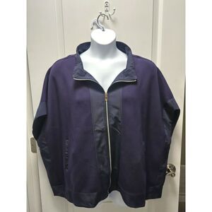 Joh. Womens Large Navy Blue Full Zip Poncho Jacket Knit French Terry Oversized